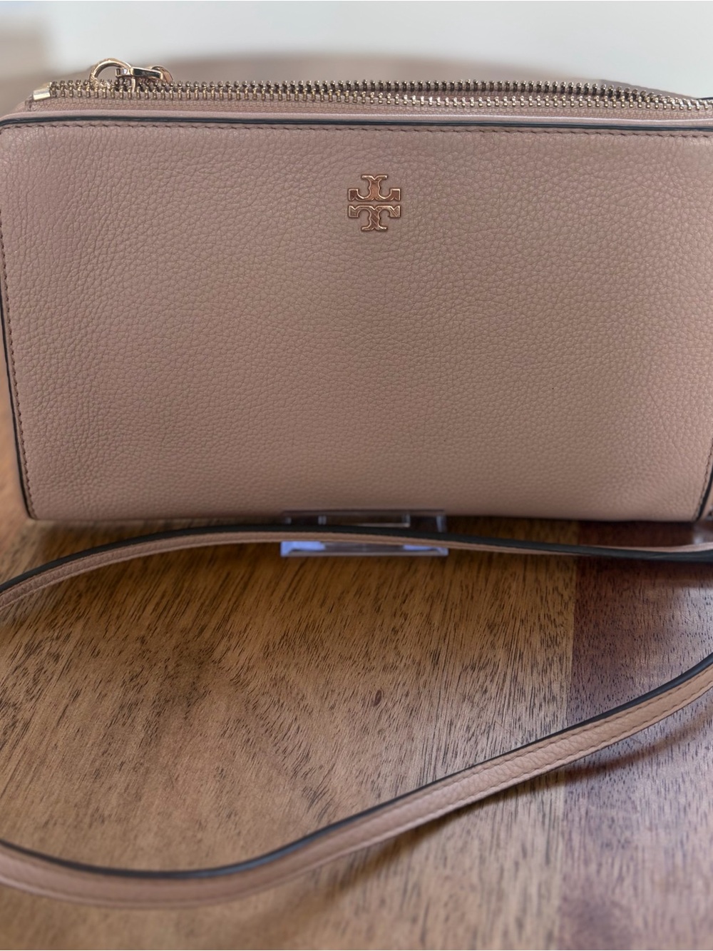 Tory Burch Blush Pink Pebbled Leather Crossbody Clutch Gold Hardware